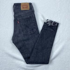 Levi's Womens Wedgie Skinny Button Fly Jeans Sz 25 Raw Hem Faded Black 24”x26.5”